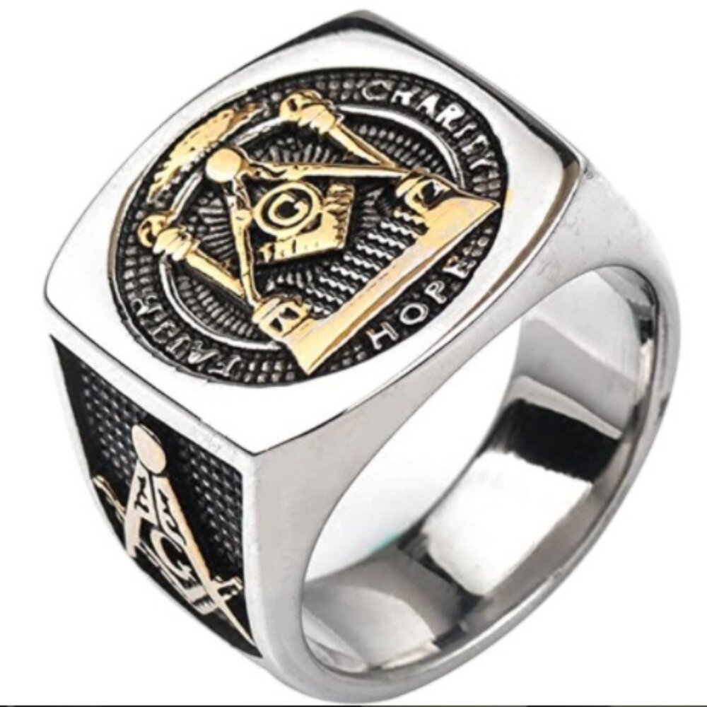 Silver Freemasonry Masonic Ring G & Pillars Freemason Master Masons Ring